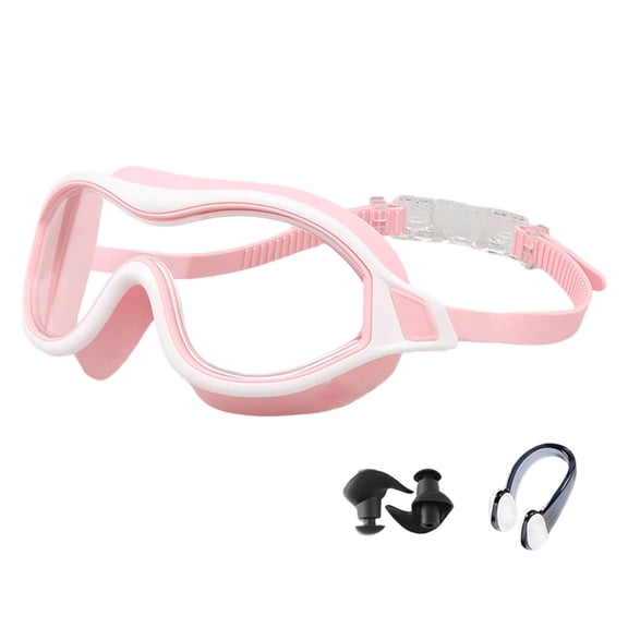 Swim Goggles with Nose Clip & Ear Plugs, Anti-Fog No Leak UV Protection 180° Clear Vision Pool Goggles for Swimming & Water Sports(A,17.5x8.5x8cm)(Pink,17.5x8.5x8cm)