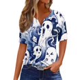 thumbnail image 2 of Halloween Shirt Womens Patterns Halloween Party T Shirt V Neck Short Sleeve Navy 2XL, 2 of 7
