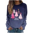 thumbnail image 2 of asdoklhq Christmas Shirts for Women Christmas Gradient Print Loose Casual Long Sleeve Round Neck Hoodless Straight Shoulder Sweatshirt Hoodless Sweatshirt Blue L, 2 of 5
