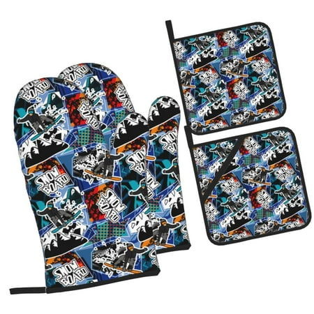 

Zufioo colorful snow board Oven Mitts and Pot Holders 4pcs Set Kitchen Oven Glove High Heat Resistant 500 Degree Extra Long Oven Mitts for Kitchen Baking Cooking