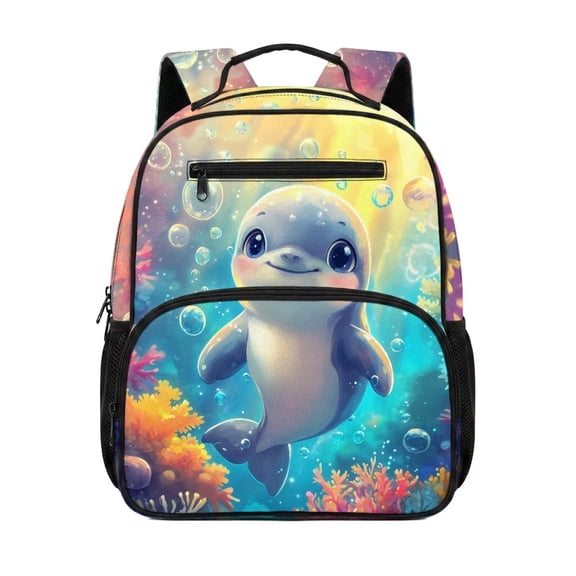 Pzuqiu Cute Dolphin Toddler Backpack for Boys Girls 3-6, 13.5 Inch Water Resistant Preschool Bag Breathable Padded Strap Lightweight Kids Bookbag for Kindergarten Daycare
