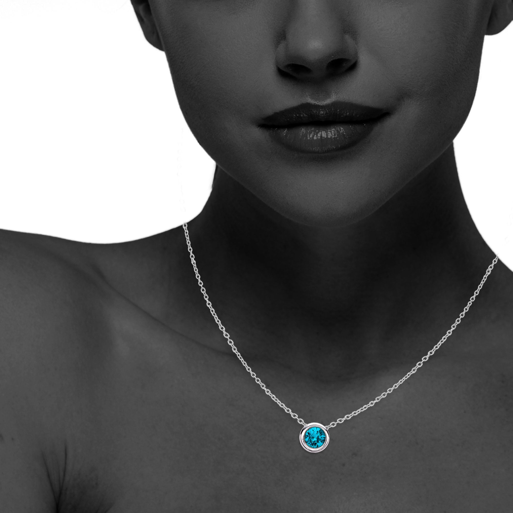 X & O Women's Fine Silver Plated Blue Zircon Crystal Pendant Necklace