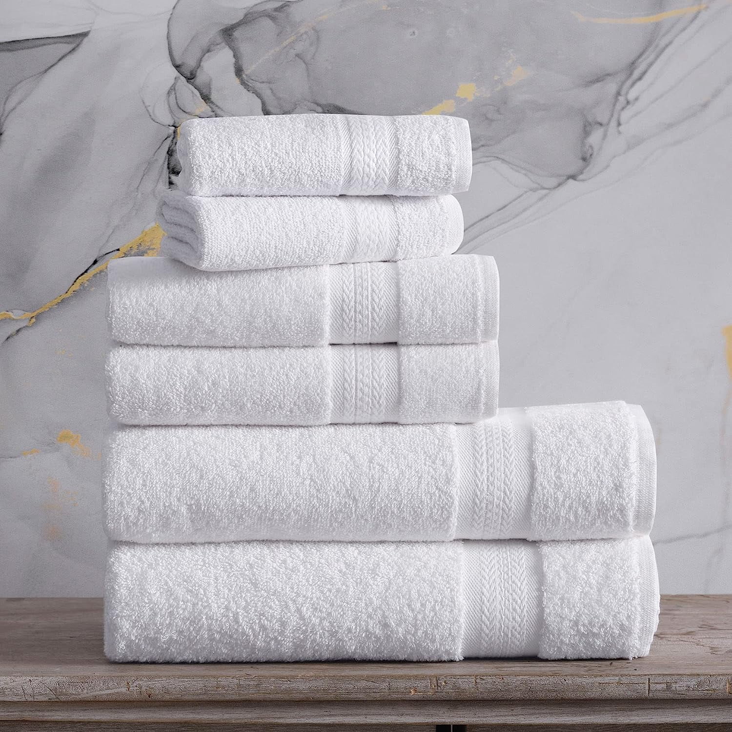 Regal Ruby, 6 Piece Towel Set, 2 Bath Towels 2 Hand Towels 2 Washcloths, Soft and Absorbent, 100% Turkish Cotton Towels for Bathroom and Kitchen Shower Towel, White