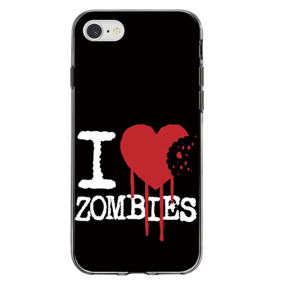 DistinctInk Clear Shockproof Hybrid Case for iPhone 7 8 SE (2020 Model) 4.7" Screen TPU Bumper Acrylic Back Tempered Glass Screen Protector - I Heart Zombies