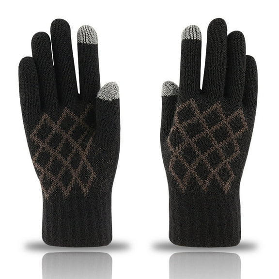 Winter Gloves Men Winter Warm Gloves Touchscreen Casual Stretch Thick Kinitted Windproof Gloves Five-Finger Gloves