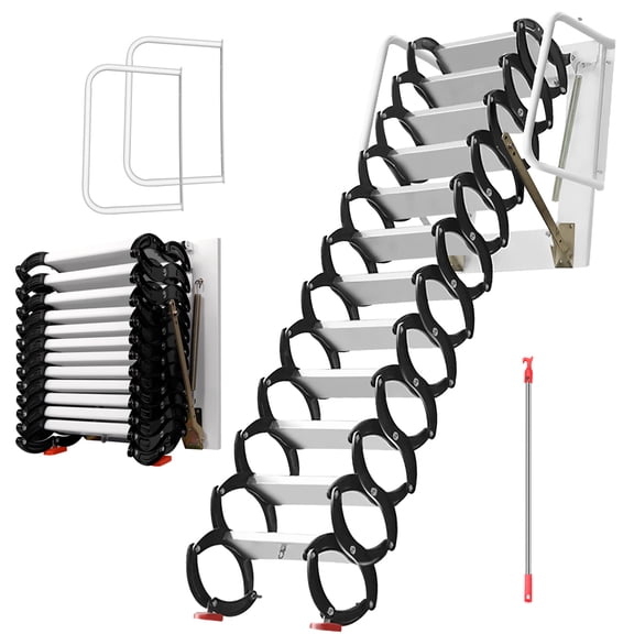 Foldable Folding Staircase, 12 Steps Black & White Splicing Attic Ladder with 1102 lbs Load Capacity for Indoor & Outdoor