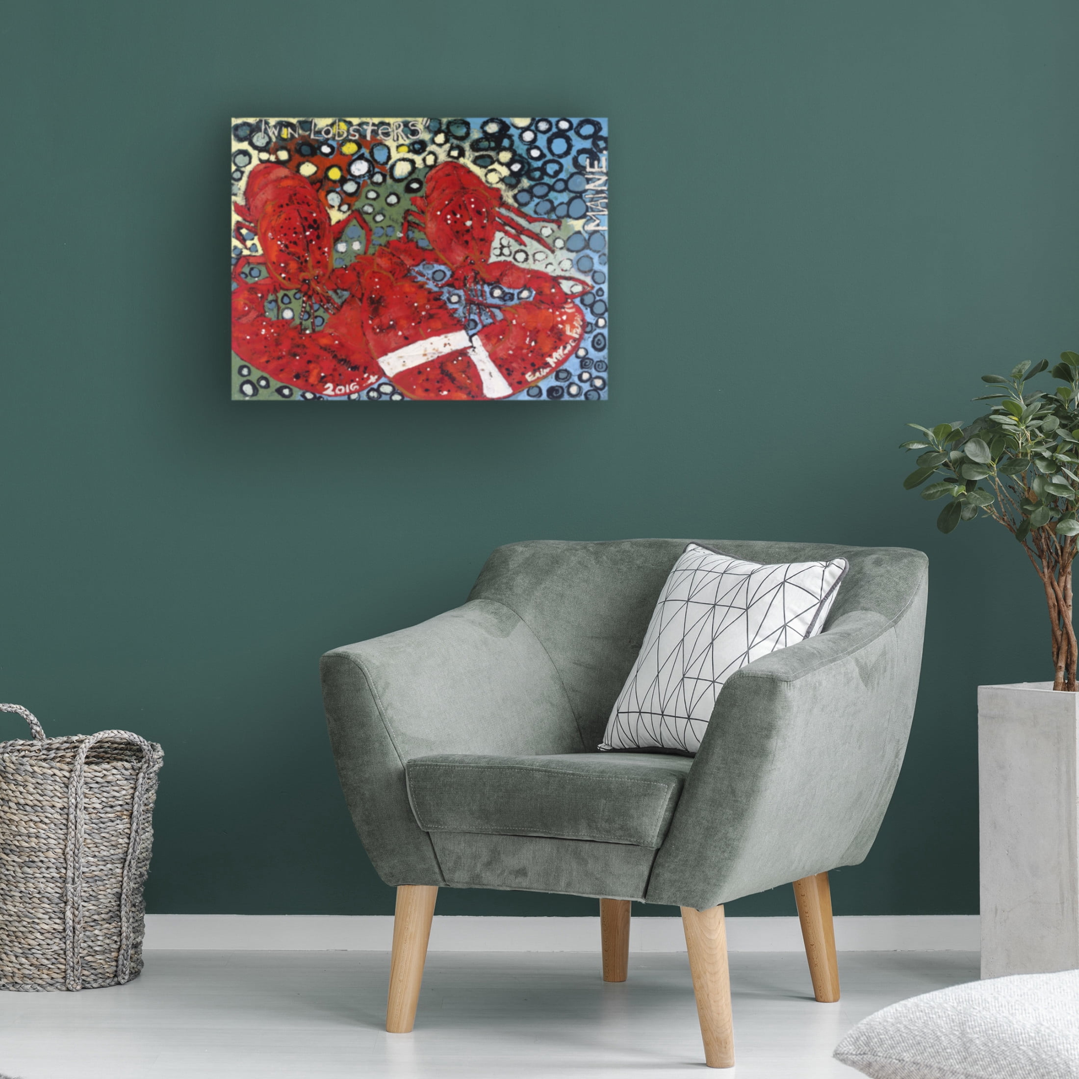 Canvas Wall Art - Erin McGee Ferrell 'Twin Lobsters I' Wall Art for Living Room, Bedroom, or Office Décor by Trademark Fine Art - 32 x 24 Inches