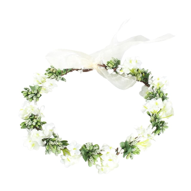 Diadema de flores boho, corona para mujeres y niñas, de novia, corona Floral ajustable Blanco Zulema corona de flores