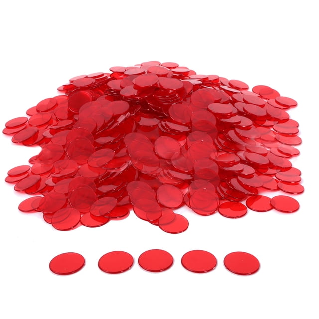 GSE 500 piezas de fichas de bingo transparentes de plástico de 3/4 pulgadas para juegos de bingo, fiestas, aulas, juegos nocturnos, salas de bingo (rojo)