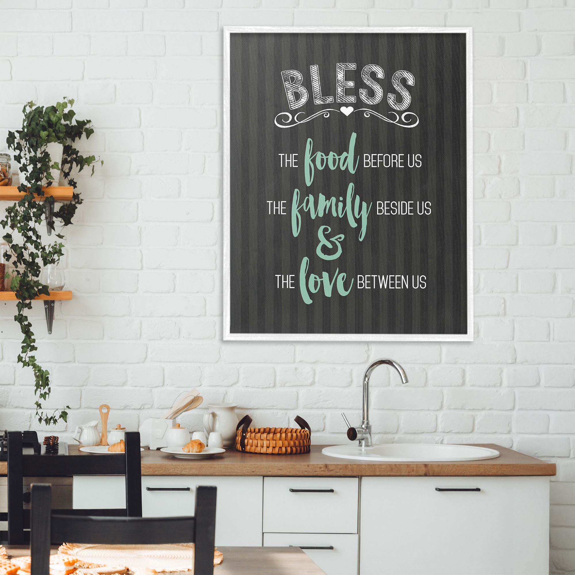Bless The Food Family & Love White Framed Giclee Art, design by Lettered and Lined