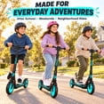 thumbnail image 3 of UPGO Kick Scooter for Kids Ages 6-12 & Teens, Foldable Scooter with 8-Inch PU Wheels, Front Suspension, 4-Level Adjustable Handlebar, One-Piece Aluminum Deck, 240 lb Capacity, Cyan, 3 of 12