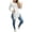 White, variant on Lilgiuy Women Solid Color T-shirt Top Round Neck Long-sleeved Hem Slit Button Top