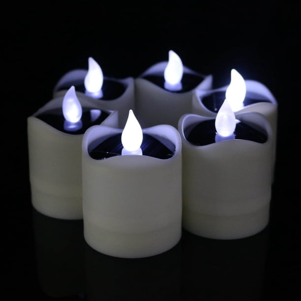 Xihbxyly Velas Led de Halloween, Juego de 6, Impermeables para Exteriores, con Energía Solar, Ip44 a Prueba de Salpicaduras, Color Blanco, Funciona con Pilas, Iluminación Decorativa, Ambiente Nocturn