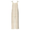 thumbnail image 4 of Frostluinai One Piece Jumpsuits for Women Linen Striped Overalls Sleeveless Adjustable Straps Wide Leg Jumpers Plus Size Summer Rompers, 4 of 5