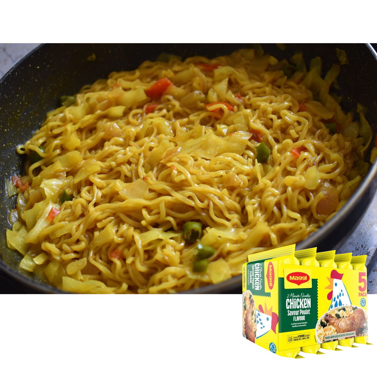 Instant 2 Minute MAGGI Noodles Chicken Flavor (Pack Of 10 x 80g EA) Enjoy your Chicken flavoured noodles, To boost the goodness in your bowl ... HALAL