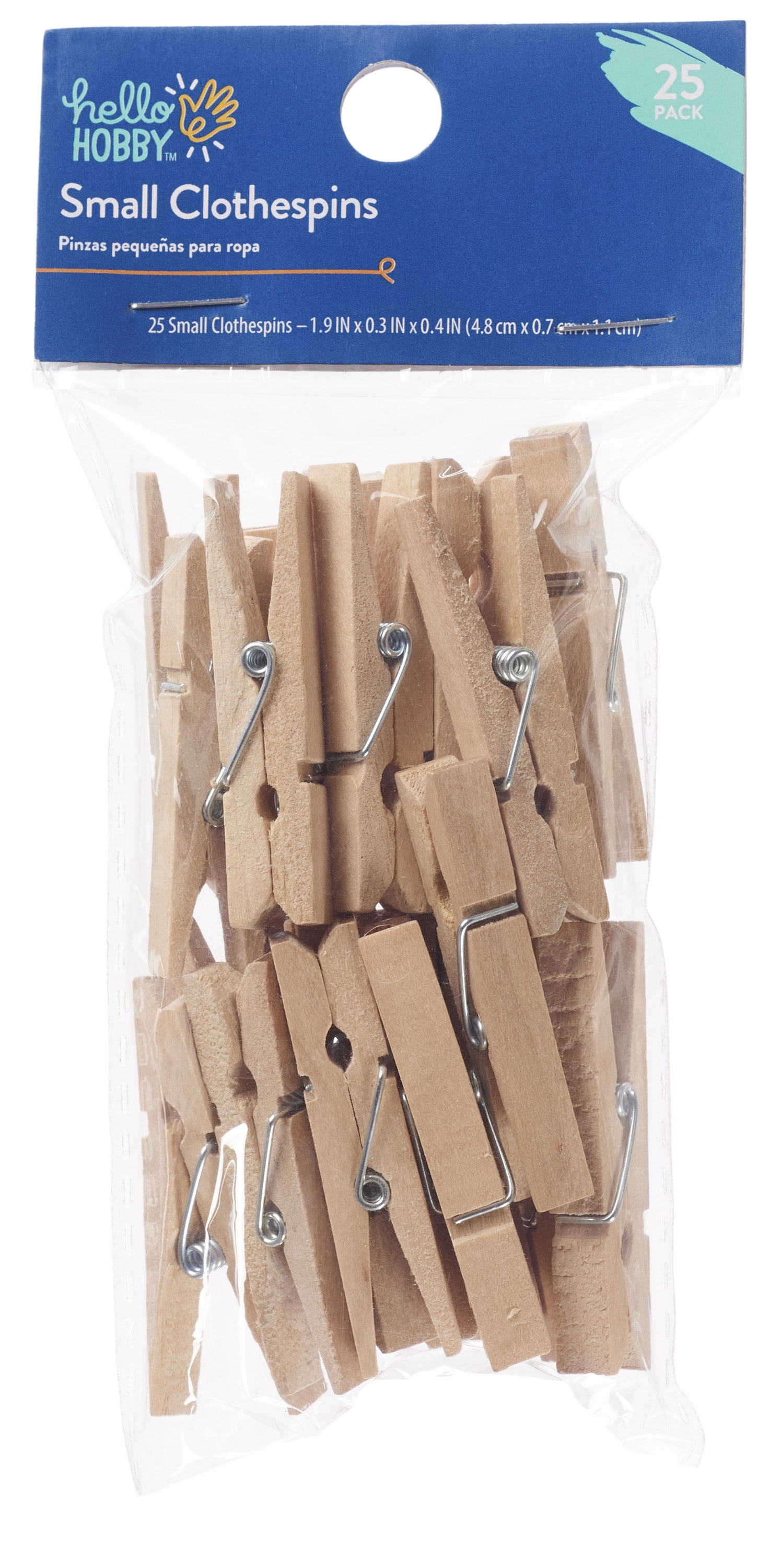 Hello Hobby Medium Brown Wood Clothes Pins, 25 Count