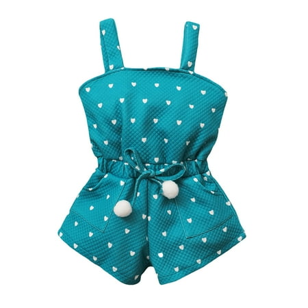 

YWDJ 6M-4T Toddler Girls Hearts Printed Suspender Romper Jumpsuit Clothes Blue 80