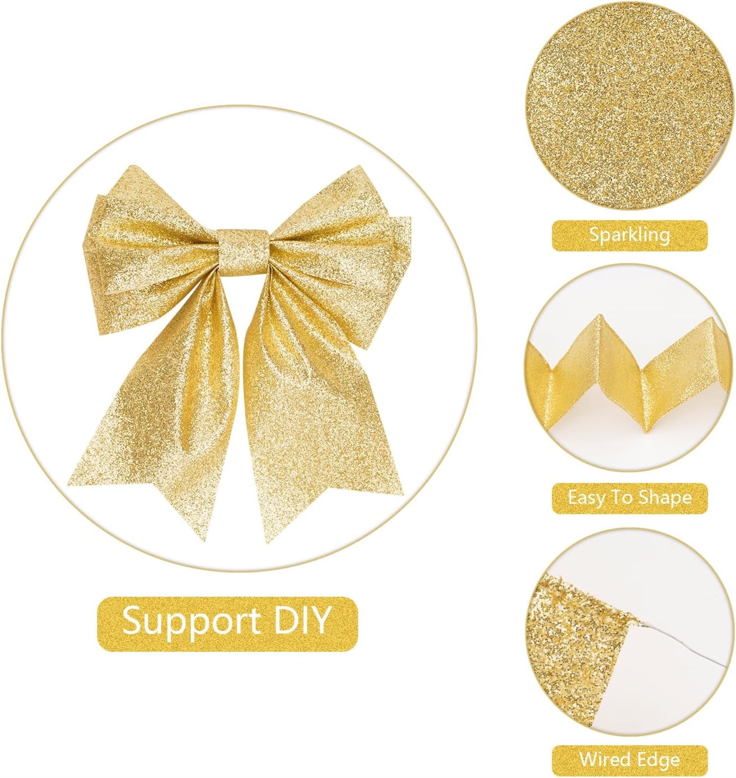 2 Rolls Gold Metallic Wired Edge Ribbon,Bexikou Glitter Wired Ribbon with Metallic Edge,Christmas Decor for Wreath, Tree, Craft Bows,Gift Wrapping & Home,2.5" x 20 Yards