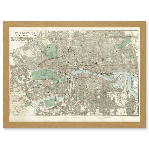 Map Philip 1881 London City England New Plan Chart Artwork Framed Wall Art Print A4