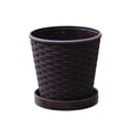thumbnail image 2 of Plastic Woven Bamboo Look Flower Pot with Drainage Tray, Small Round Planter for Indoor Outdoor Succulents and Green Plants, 2 of 6
