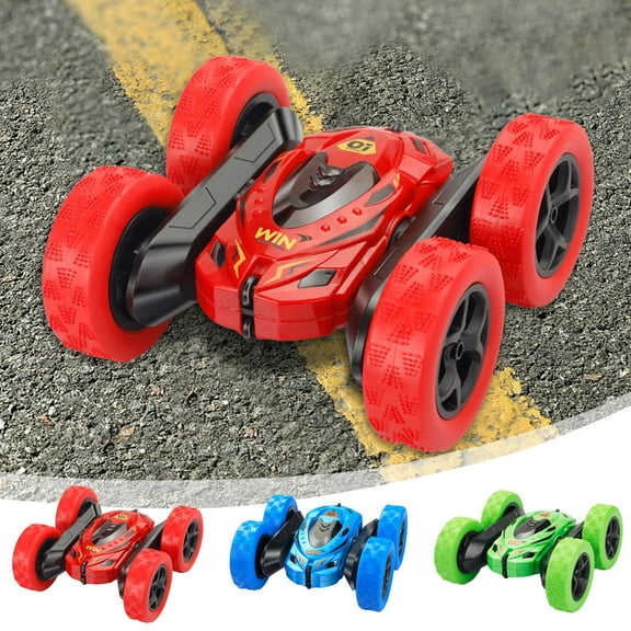 Oefntac Toys Double Sided Remote Control Stunt Car,Flipping 360 Degree Rolling,Wireless Light Up,Blue Red Green,Reinforced Design,Gift,Toys