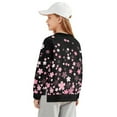 thumbnail image 2 of Xoenoiee Cherry Blossom Print Girls Drop Shoulder Crewneck Sweatshirt, Oversized Long Sleeve Pullover with Side Slit, Casual Loose Fit Y2K Top for Teens, Size 7-8 Years, 2 of 7