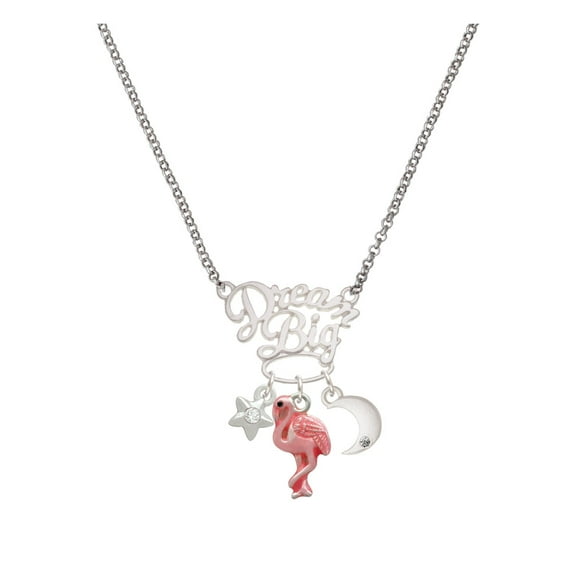 Delight Jewelry Silvertone Hot Pink Flamingo Silvertone Dream Big Pendant Necklace, 25"
