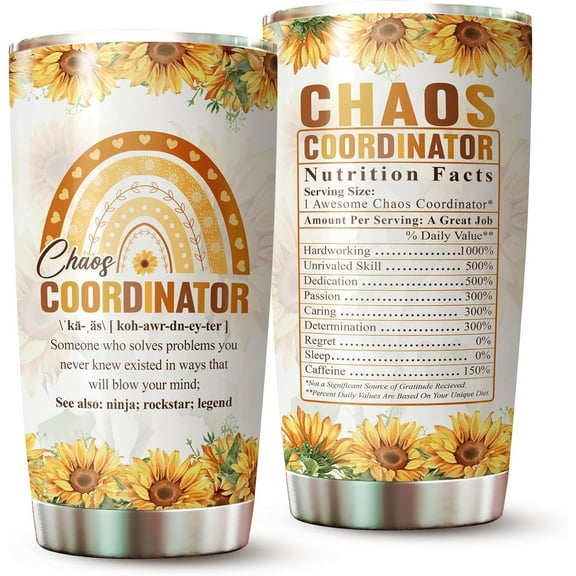 Gifts for Boss - Chaos Coordinator Tumbler - Gifts for Mom, Teacher On Christmas - Chaos Coordinator Gifts - Gifts for Administrative Professional Day - Gifts for Women - Tumbler 20 Oz