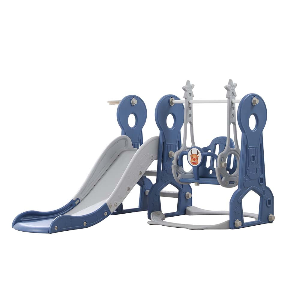 WDKJ 4 in 1 kids Swing and Slide ，Indoor Outdoor Playground for Children Baby Swing Set with Slide, basketball hoop for Boys and Girls