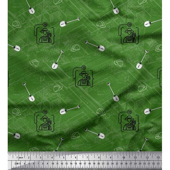 Soimoi Cotton Voile Fabric Construction Helmet & Shovel Tool Hardware Print Sewing Fabric Yard 42 Inch Wide