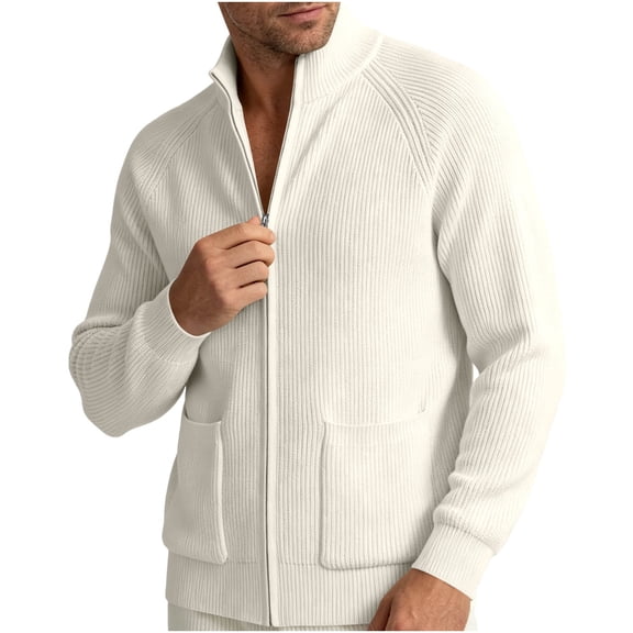 StSilkitty Men's Zip up Jacket Long Sleeve Stand Collar Knitted Cardigan Sweater with Pocket Lightweight Fashion Coat
