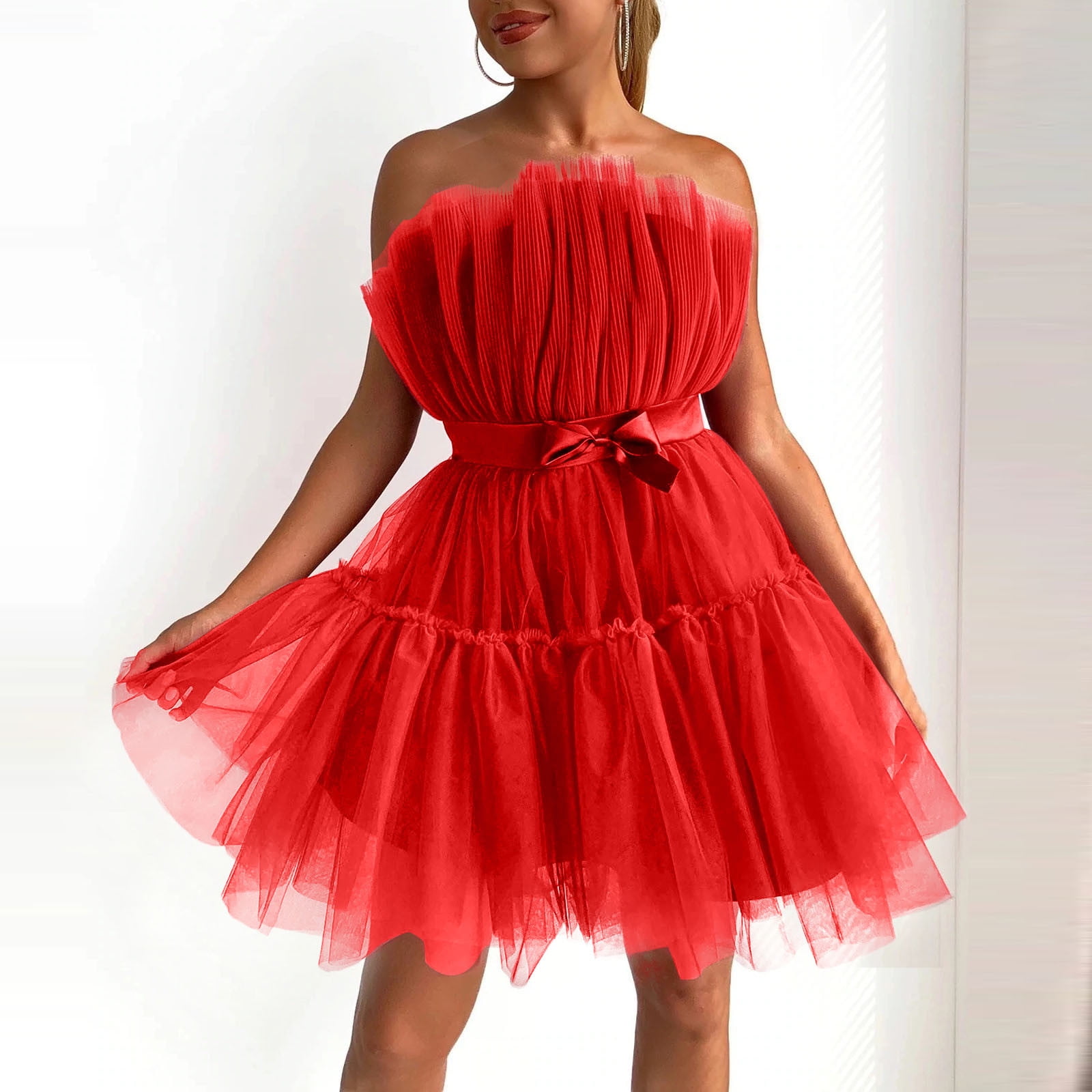 Uppada Womens Tulle Dress Short Puffy Prom Dress Sleeveless Wrap