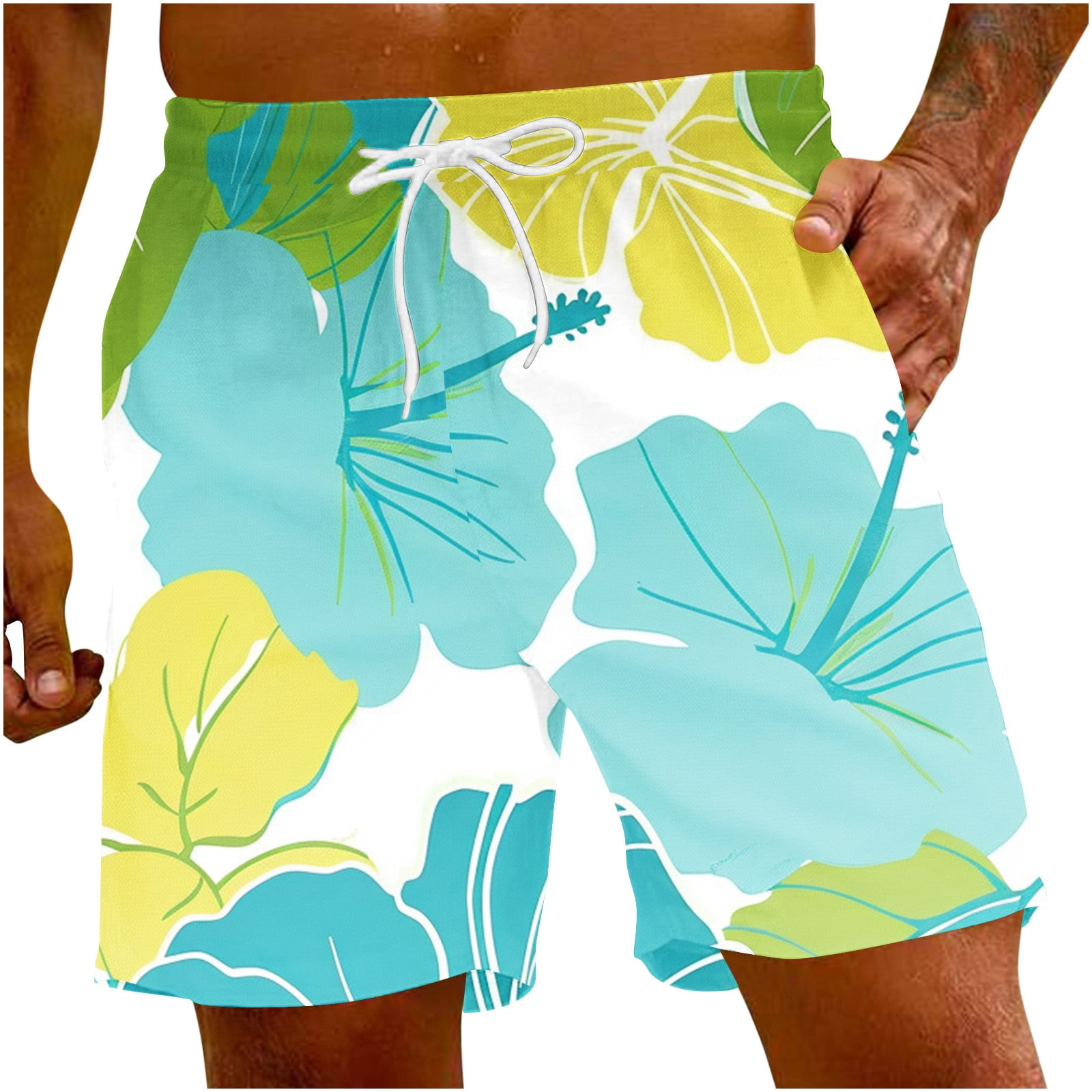 Short De Bain Homme Long Dégradé Imprimé Hawaïen - Séchage Rapide - Bermuda Plage Et Piscine - 100% Polyester