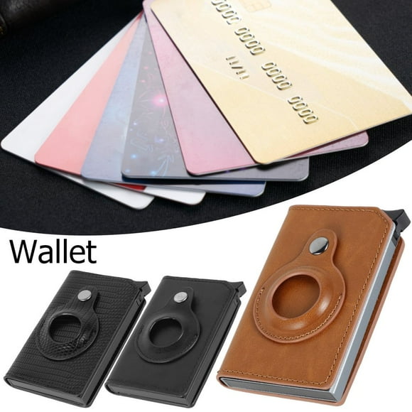 Smart Wallet for Air Tag PU Leather RFID Credit Card Holder Money Holder Aluminum Slim Wallet Pocket-Sized Card Pack Can Place 5-6 Credit Card for Men Travel