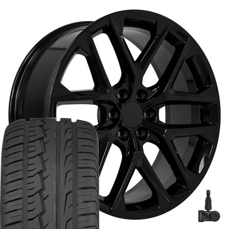 OE Wheels CV62 24 Inch Rims and Tires Fit Silverado 1500 Style  24x10 Gloss Black - Hollander 14078 - iMove Gen2 AS 305/35-24 (Set of 4)