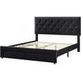 thumbnail image 4 of Full/Queen/King Size Bed Frame with 2 Storage Drawers, Vintage Velvet Upholstered Bedframe with Wooden Slat Support and Button Tufted Wingback Headboard, No Box Spring Needed, Noise Free, 4 of 8