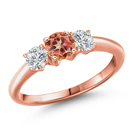 Gem Stone King 18K Rose Gold Plated Silver Ecstasy Mystic Topaz and Lab Grown Diamond Engagement Ring for Women | 1.54 Cttw | Round 5MM | Gemstone November Birthstone | Size 5