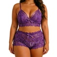 thumbnail image 5 of Yuanlook Women Plus Size Lace Loungewear Set, Spaghetti Strap V Neck Cami Crop Top & High Waist Shorts Bow Decor Daily Sleep Outfit S-XXXXL, 5 of 7