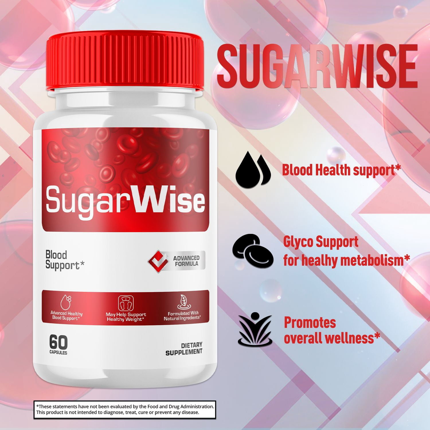 SugarWise Blood Support Pills Advanced Formula Vitamin Supplement Sugar Wise 120 Capsules