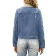 thumbnail image 3 of Women Denim Jackets Faux Fur Collar Fleece Lined Winter Thicken Denim Trucker Jacket S Blue, 3 of 6