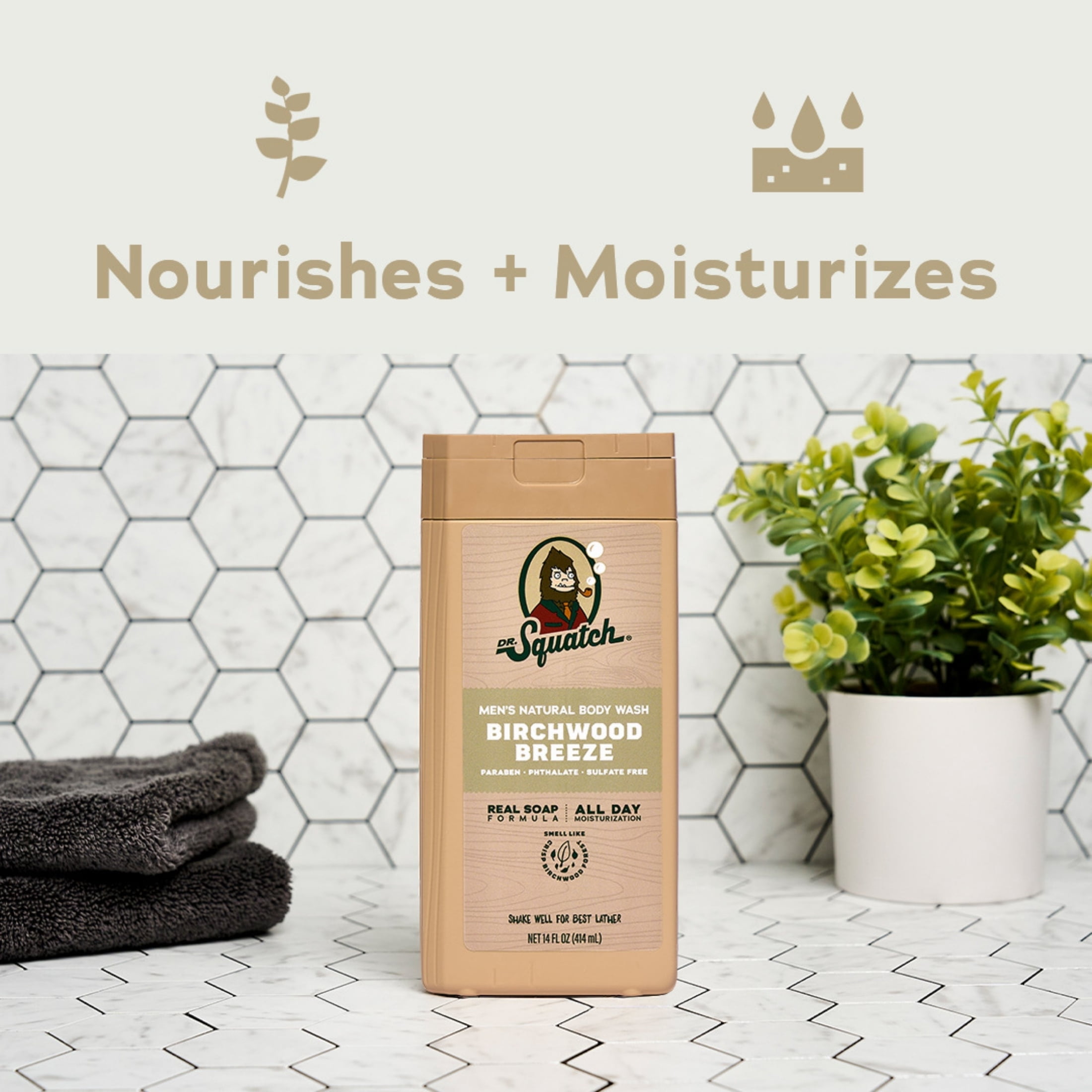 Dr. Squatch Mens Natural Body Wash, Sulfate Free Moisturizing Body Wash for men, Birchwood Breeze, 14 fl Oz