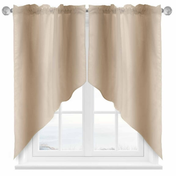 Khaki Gradient Swag Valances for Windows 2 Pack Ombre Swag Kitchen Curtains 63 Inches Long Rod Pocket Short Window Treatment for Kitchen Bathroom 36"x63"