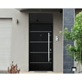 thumbnail image 5 of Front Exterior Prehung Steel Door / Deux 6083 Black Enamel / Top Exterior Window Sidelite / Stainless Inserts Entry Metal Modern Painted W36" x H80+16" Left hand Inswing, 5 of 6