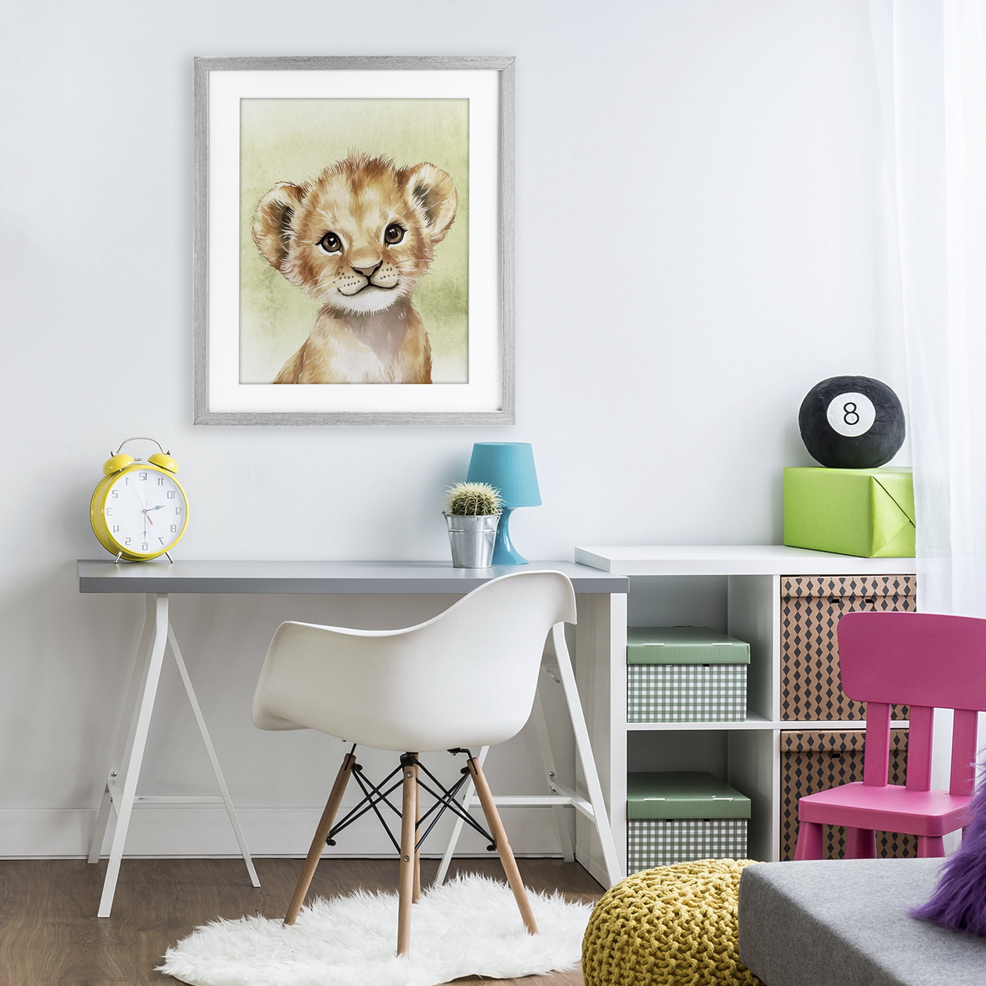 Stupell Industries Jungle Friends Baby Lion Gray Framed Print Under Glass, design by Christine Simpson Art
