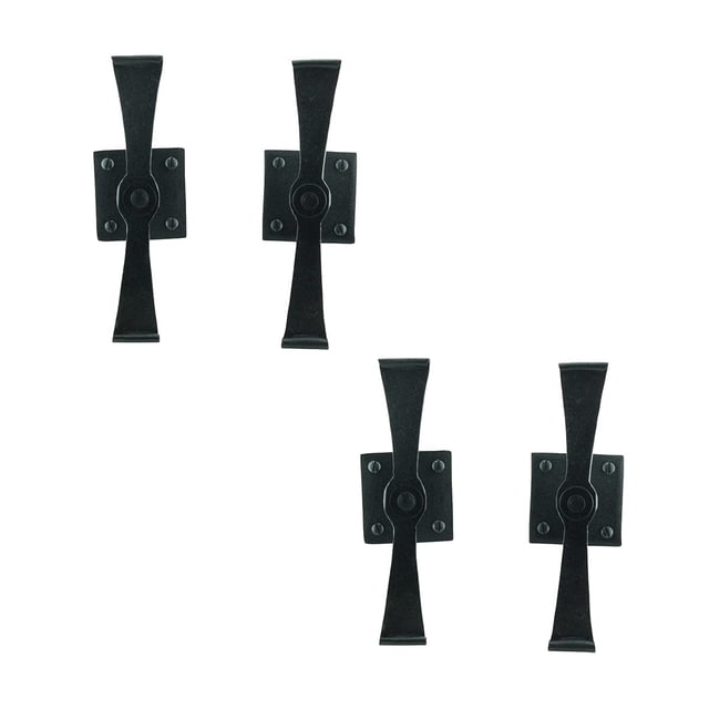 Renovators Supply Manufacturing Black Shutter Dogs 5 3/4 In. Propeller Shaped Wrought Iron Shutter Dogs With Mounting Hardware Pack Of 12