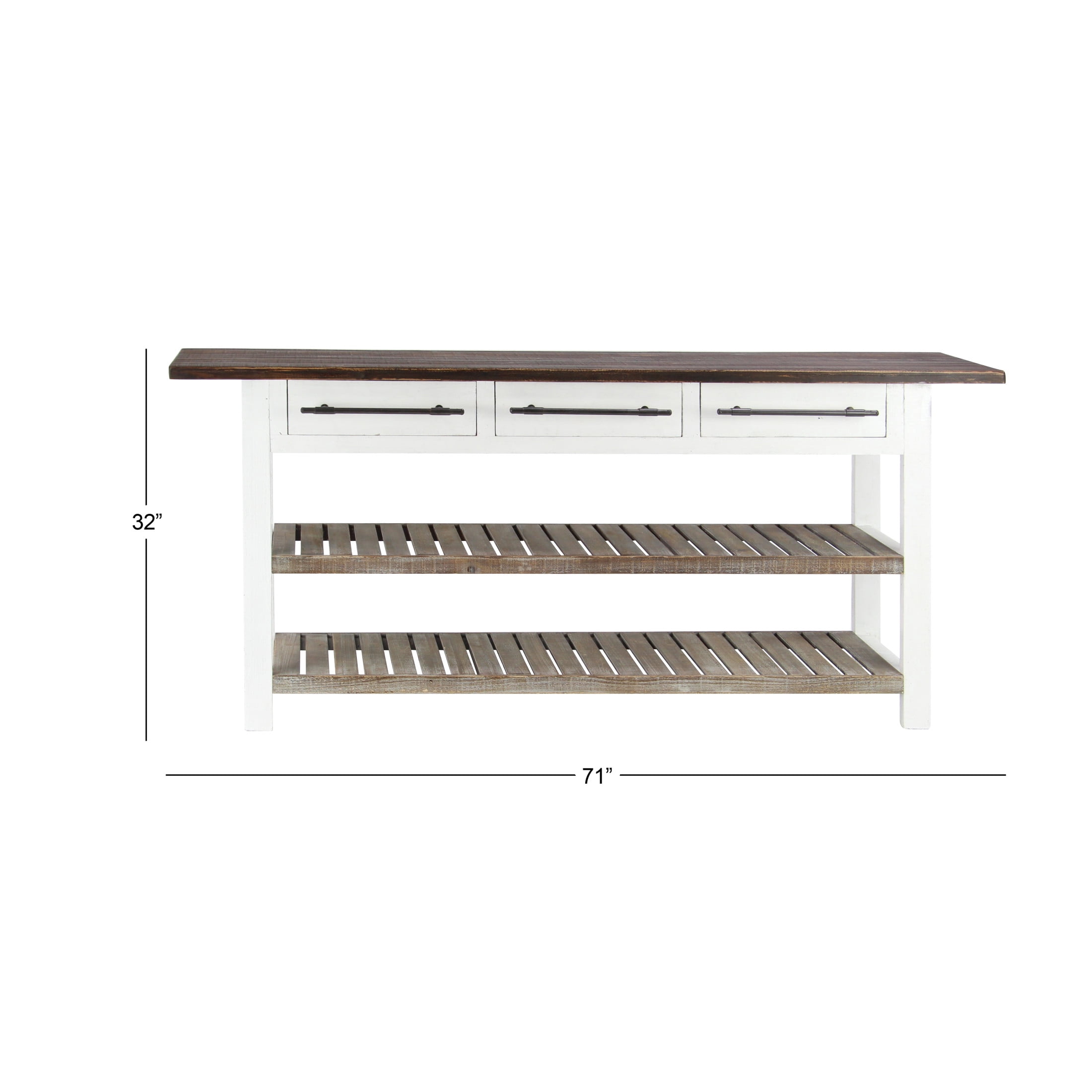 DecMode Farmhouse Wood Rectangular Console Table with Cedar Brown Shelves and Daisy White Finish, 71"W x 32"H