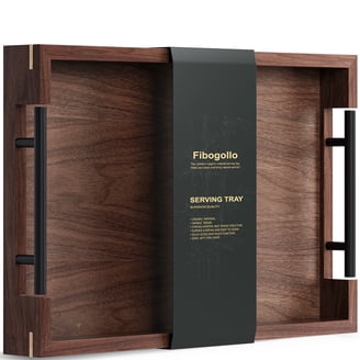 DecMode Wooden Storage Tray with Hidden Drawer and Black Metal
