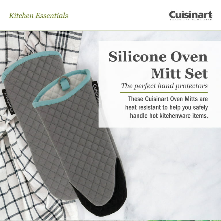 Cuisinart Silicone Oven Mitts/Gloves - Heat Resistant up to 500 F, Handle  Hot Oven/Cooking Items Safely - Soft Insulated Deep Pockets, Non-Slip Grip  and Convenient Hanging Loop- Drizzle Grey, 2pk 