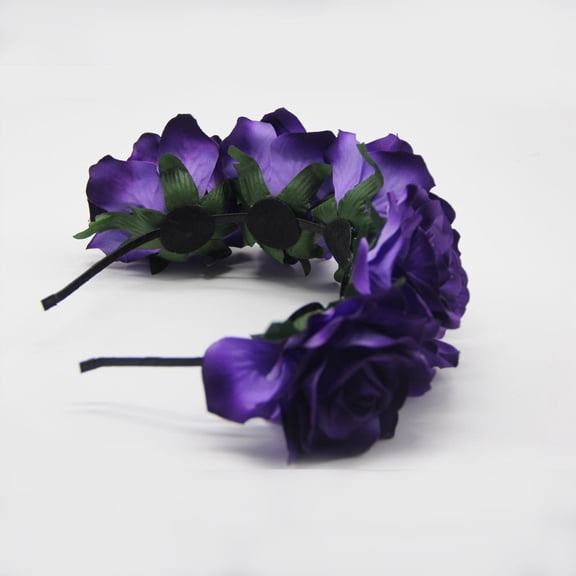 NAMZI Mexican Flower Crown Day of the Dead Headdress Hawaiian Bohemian Frida Flower Headband (Grape Purple)