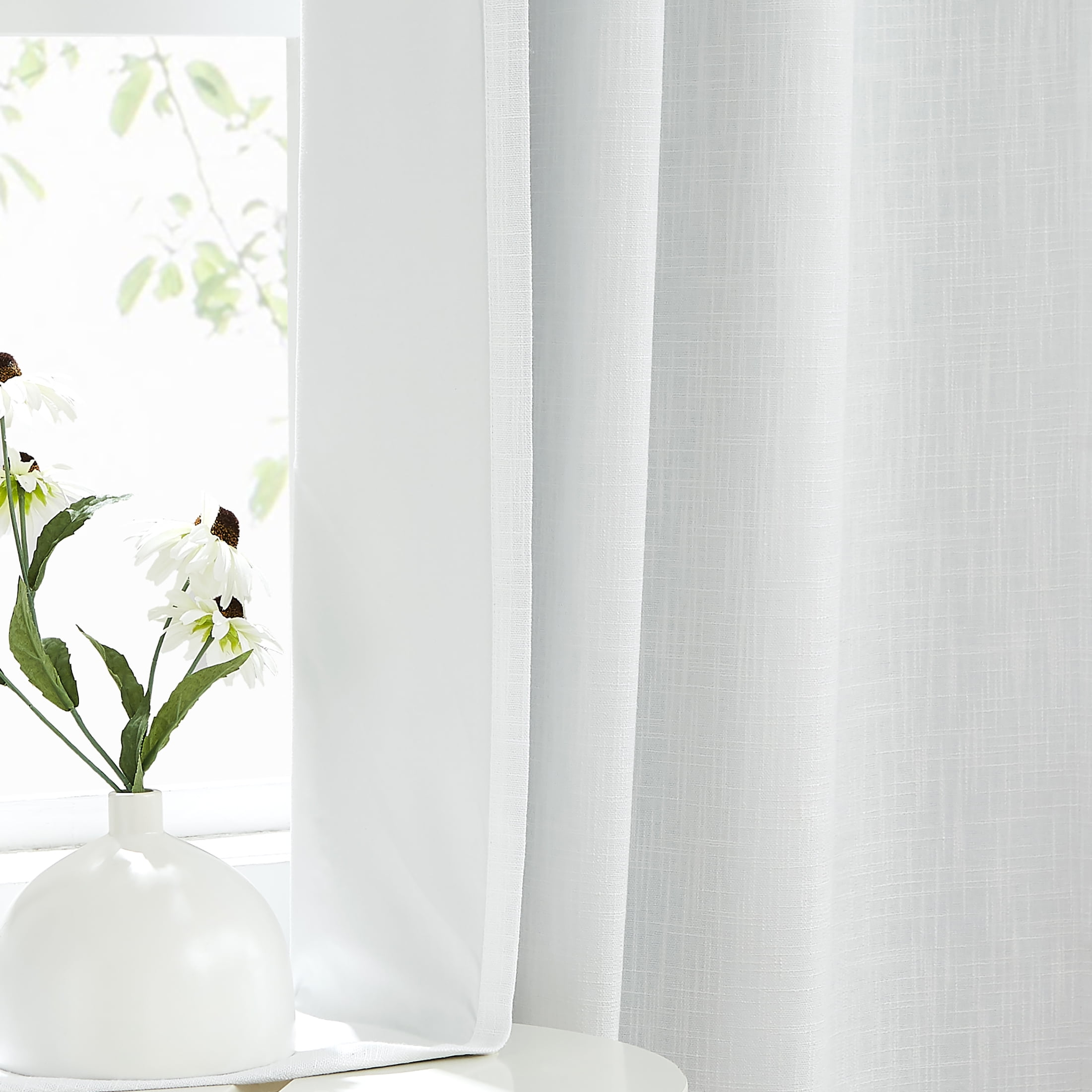 Uptown Home White Solid Heavy Linen Textured Blackout Curtain for Bedroom Living Room Office, Grommet, 50"x63"x2